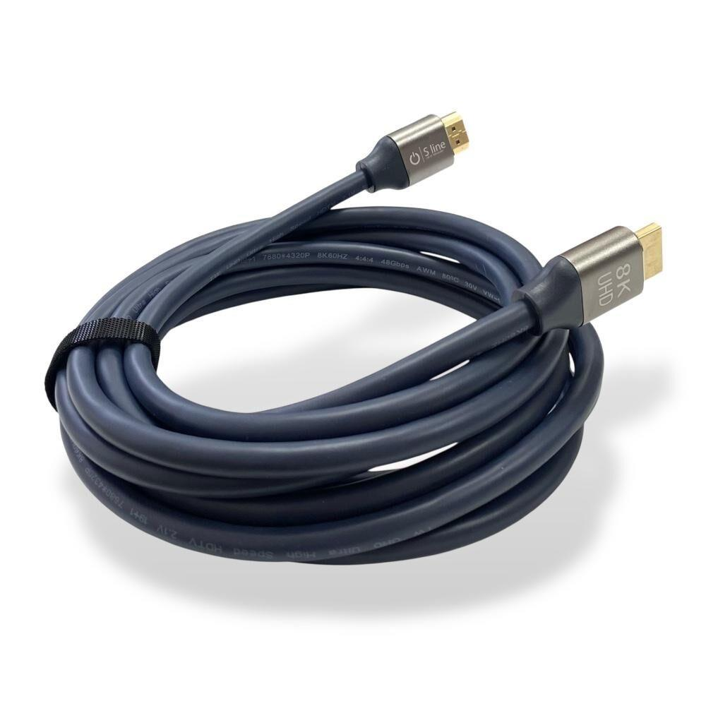 8K UHD destekli, sarılmış gri HDMI 2.1 kablosu.
