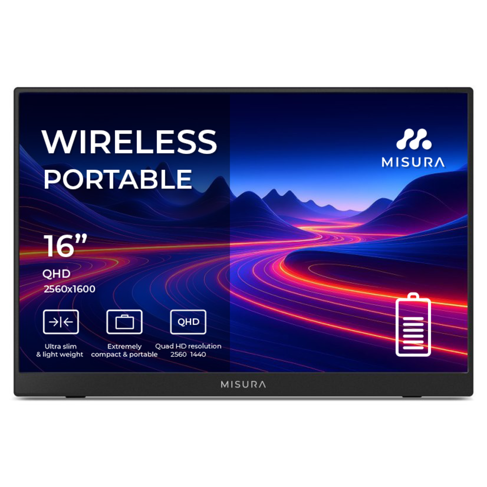 Przenośny bezprzewodowy monitor MISURA 16" z rozdzielczością QHD i podświetleniem.