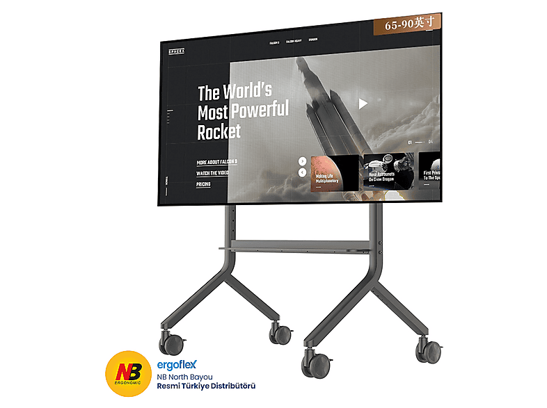 ERGOFLEX NB Ergonomic NB P100 75-90inch Profosyonel Tekerlekli TV Standı Tekerlekli TV Standı