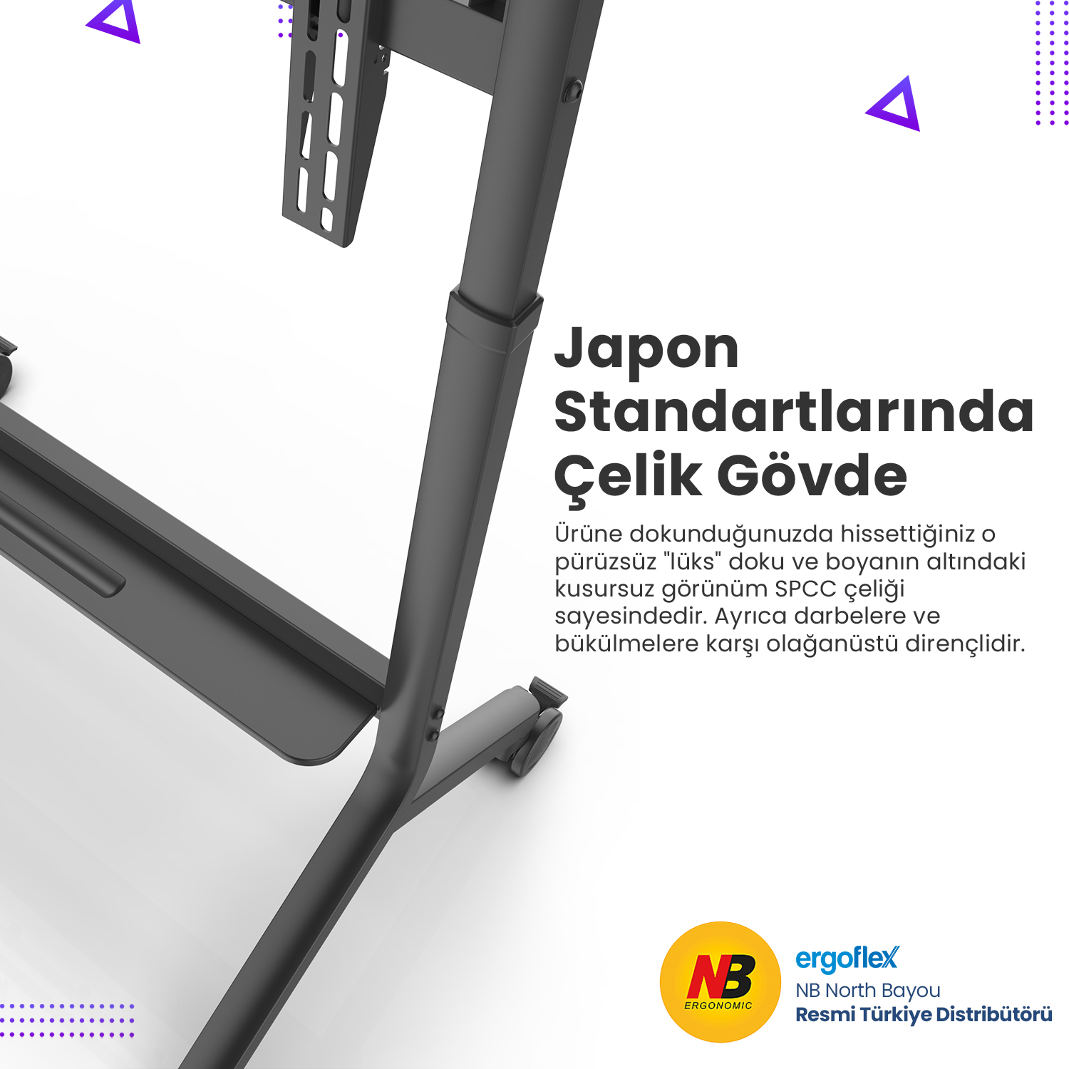 Japon çelik gövdeli siyah TV sehpası. Dayanıklı ve estetik.