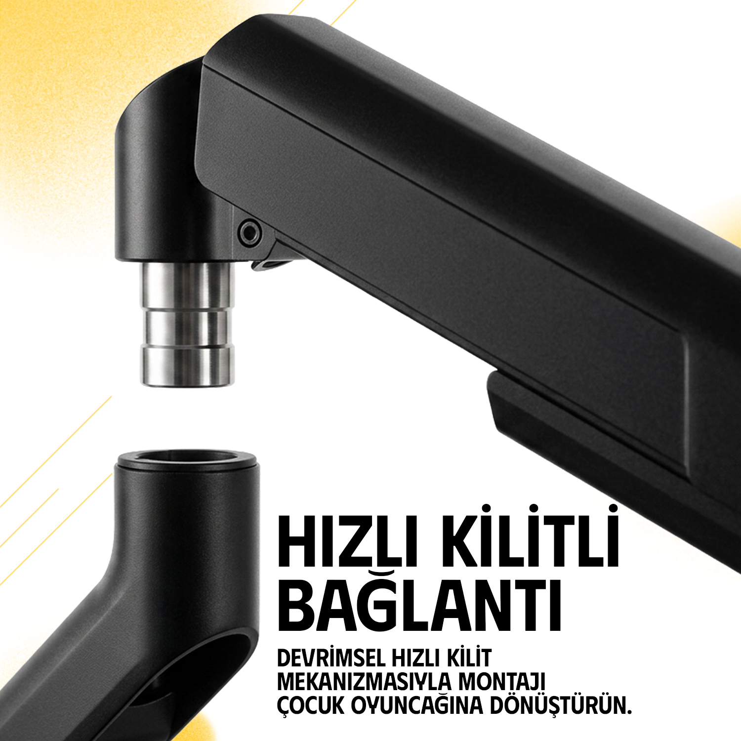 Gümüş metal bileşenli siyah hızlı kilit bağlantısının yakın çekimi.