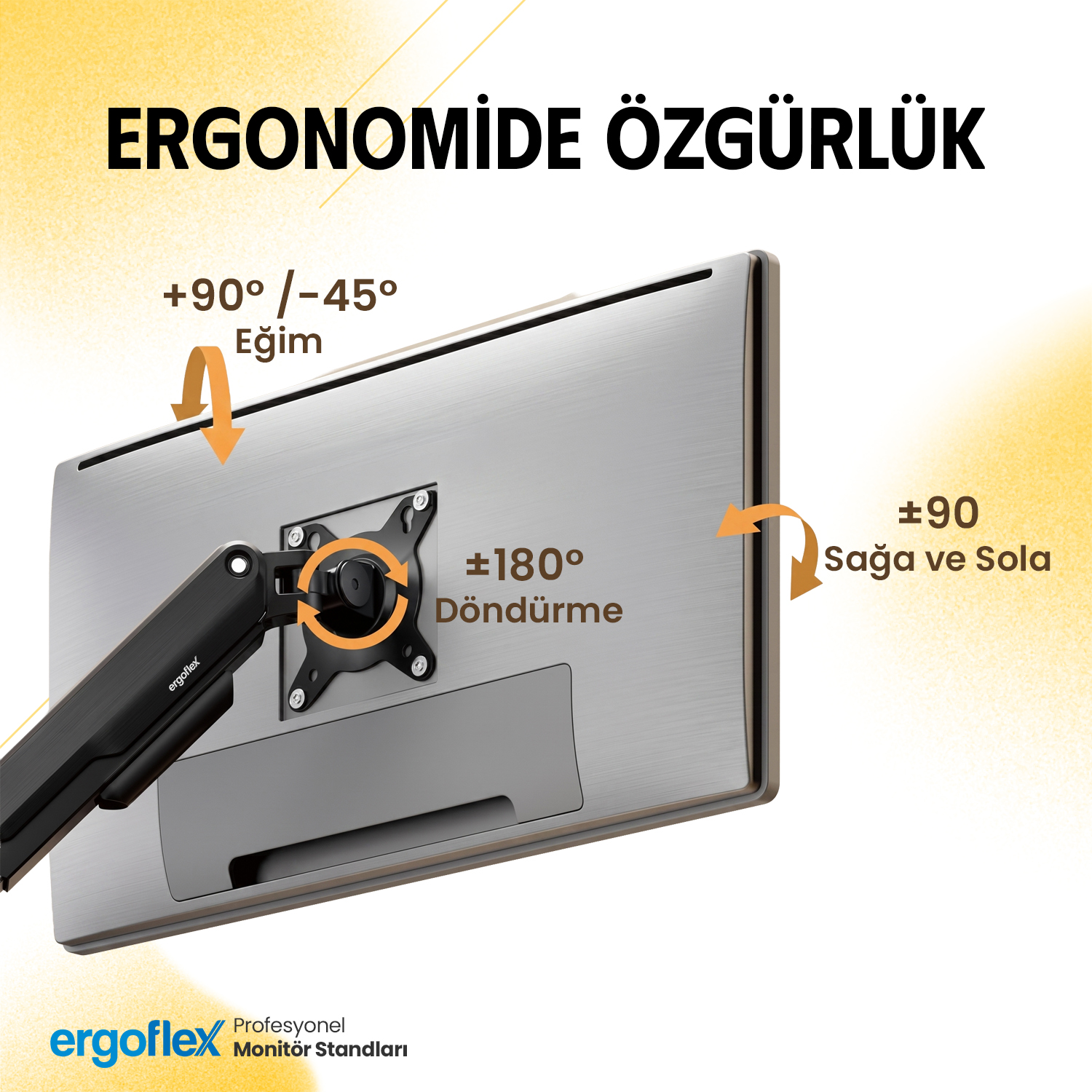 Ayarlanabilir eğim, döndürme ve sağa-sola hareket özellikli monitör.