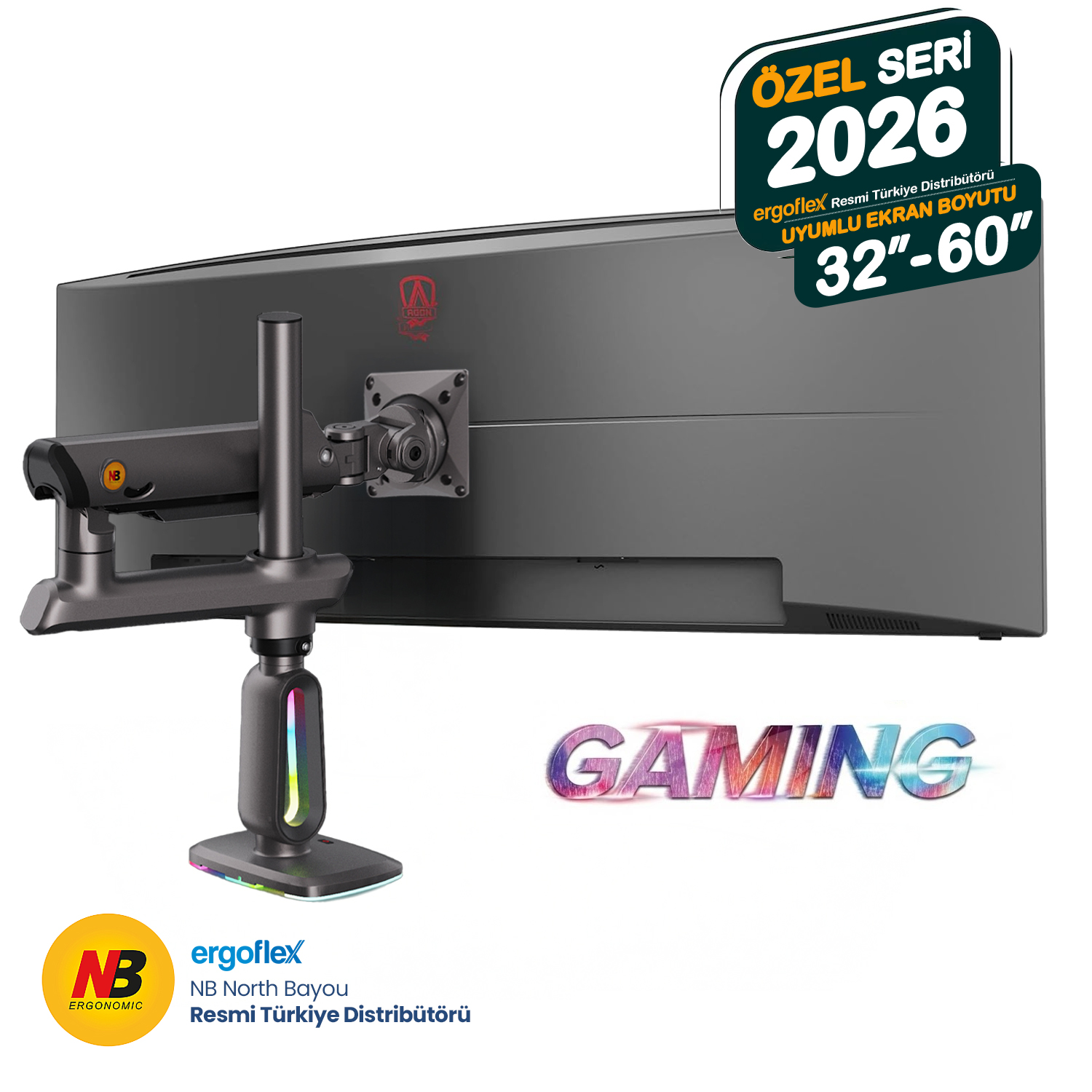 ERGOFLEX NB Ergonomic NB F7-Gaming , 32-60inch RGB aydınlatma Profesyonel Oyuncu Monitör Standı Monitör Standı