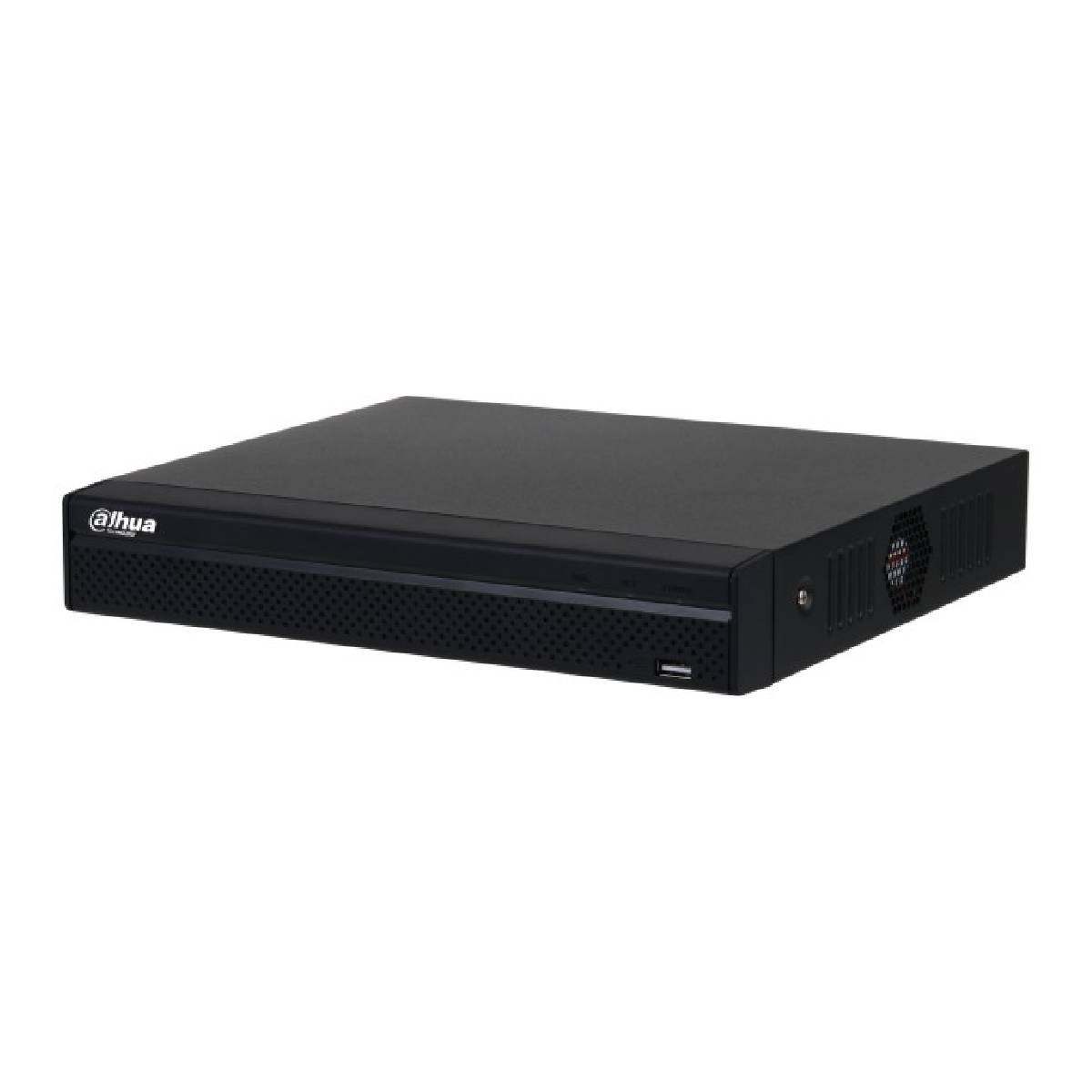 Un DVR nero con logo Dahua frontale e porta USB.