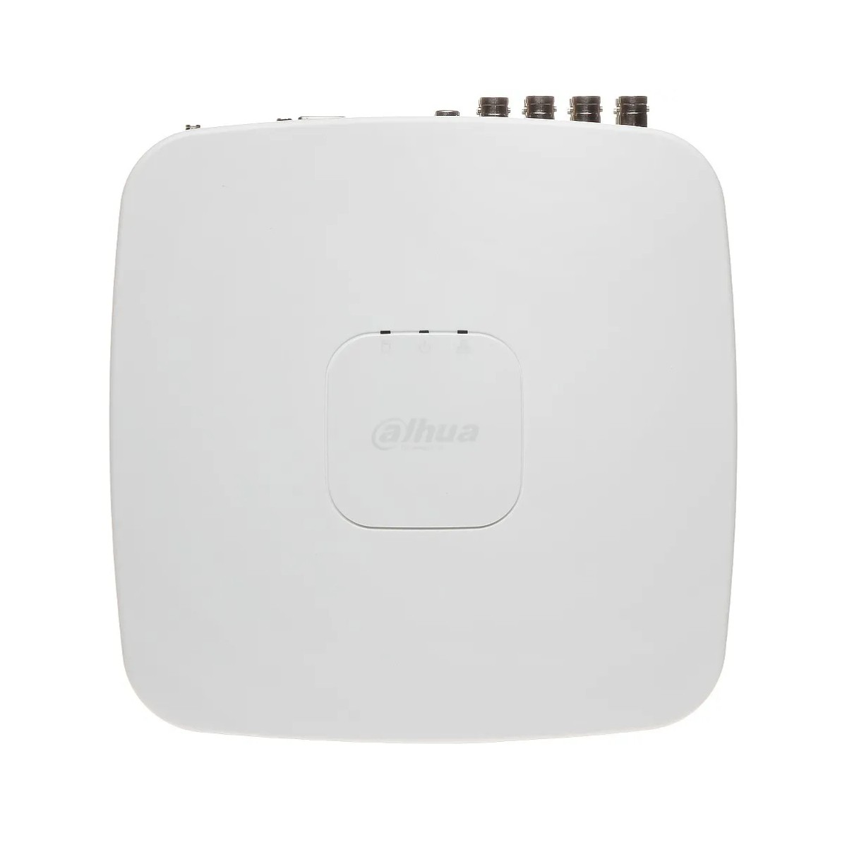 Dispositivo quadrato bianco con logo Dahua. Quattro piccoli connettori in alto a destra.