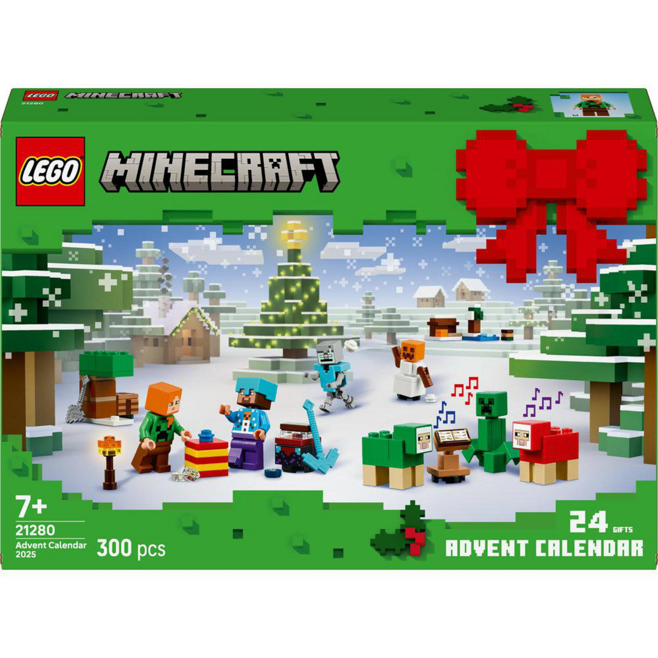 Calendario dell'Avvento LEGO Minecraft con figure e scena invernale.