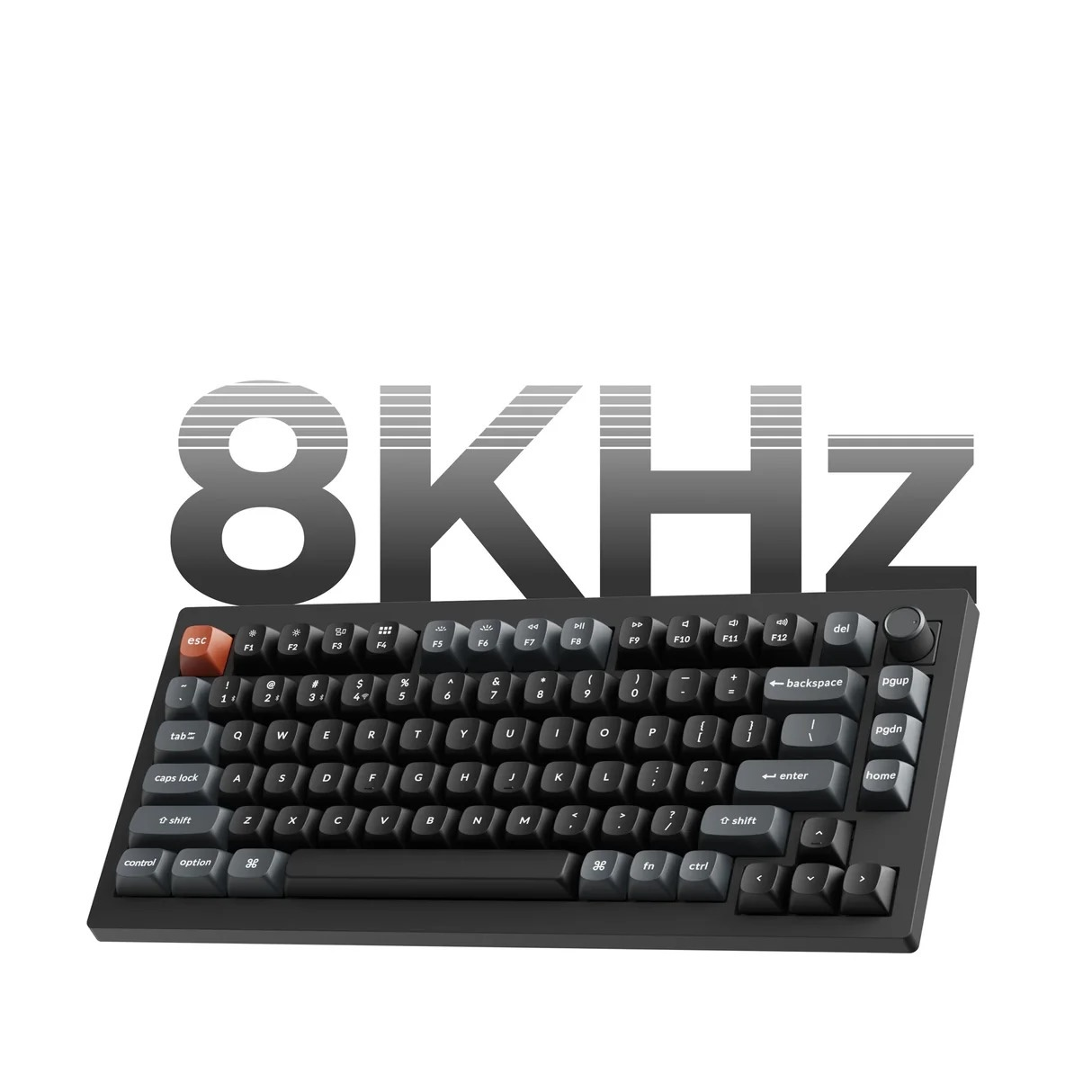 Czarna klawiatura z podświetlanymi klawiszami i napisem "8KHz" powyżej.