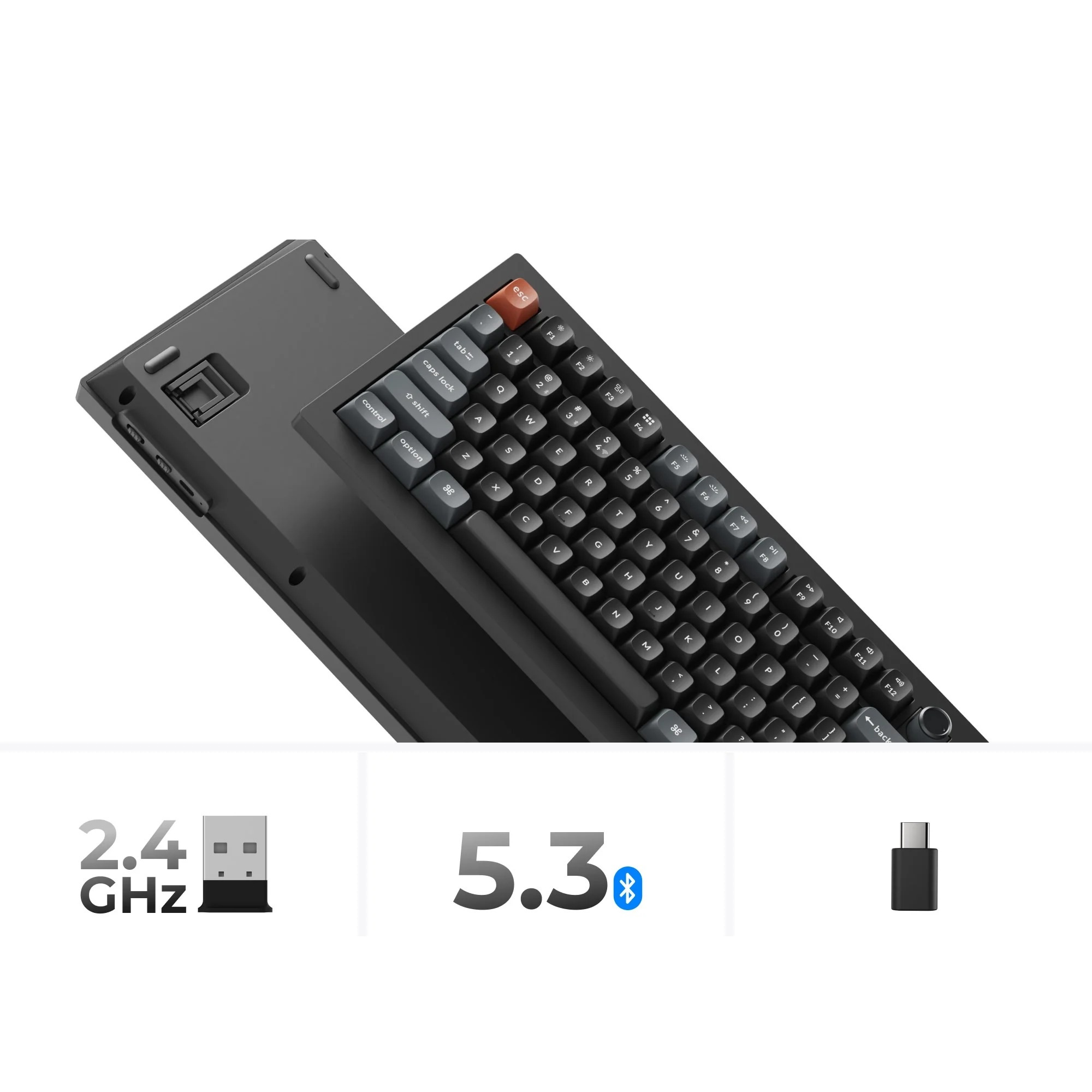 Ciemnoszara klawiatura z pomarańczowym klawiszem ESC, 2,4 GHz i Bluetooth 5.3.