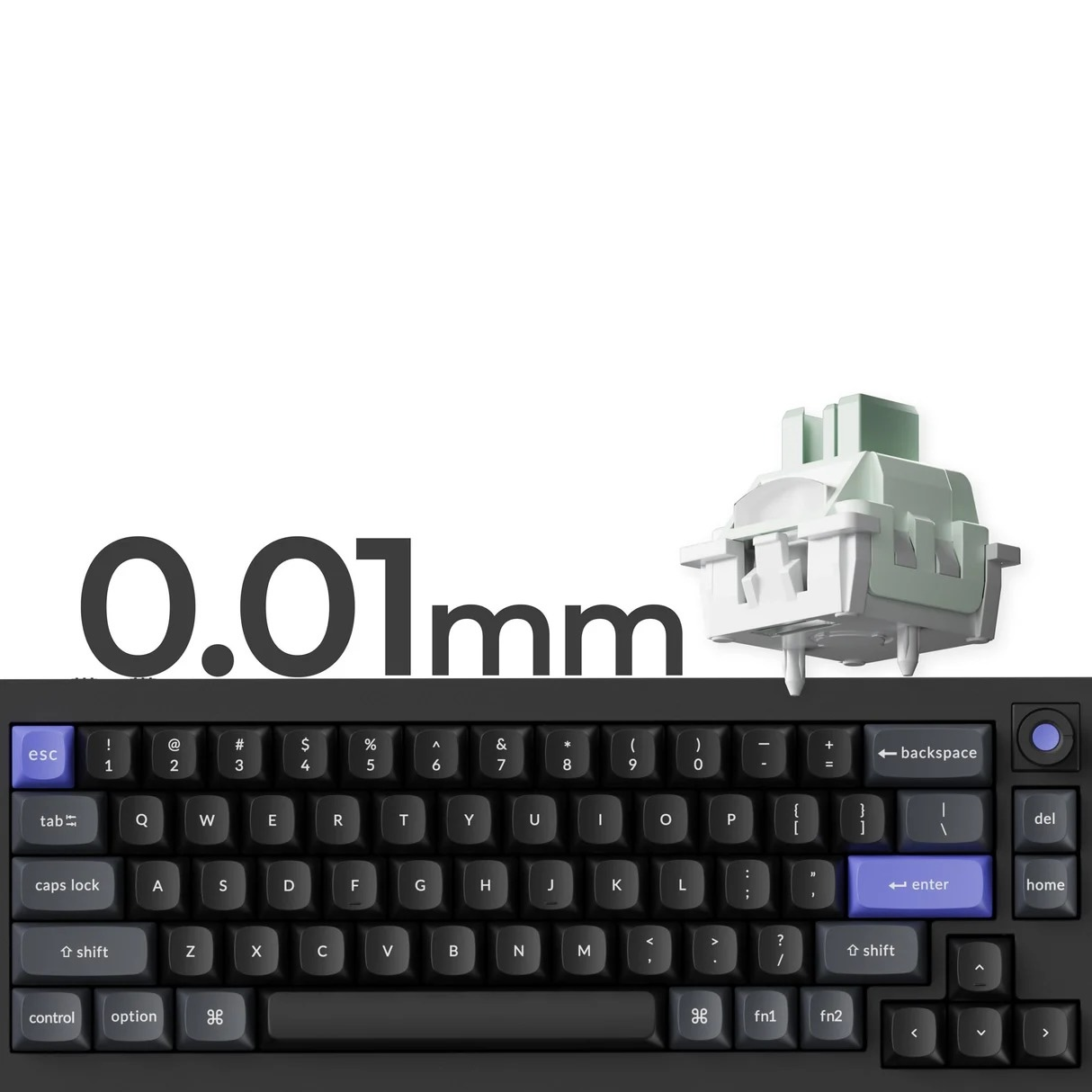 Klawiatura z przełącznikiem obok. Tekst: 0,01 mm.