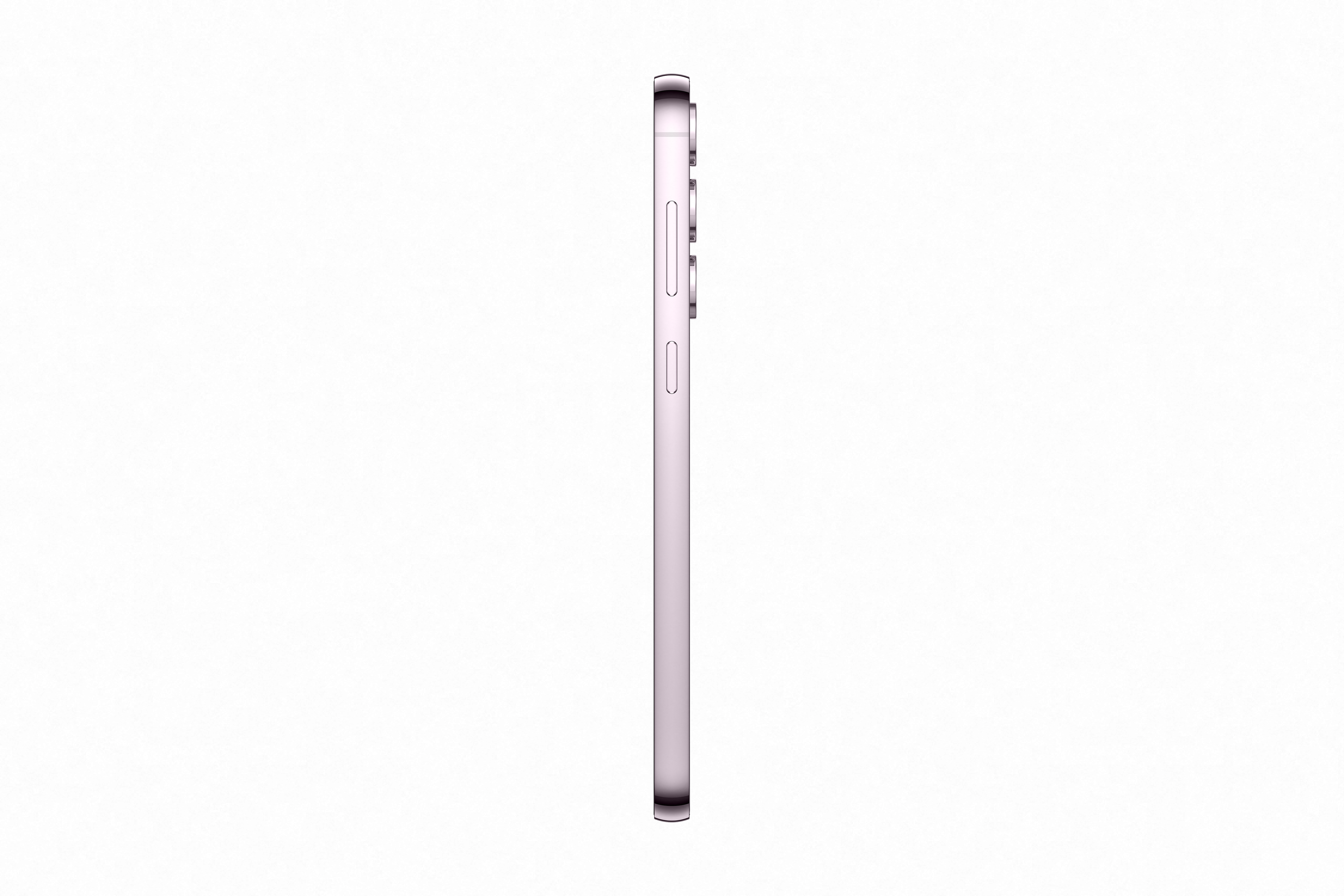 Fioletowy smartfon w widoku z profilu, z przyciskami po bokach.