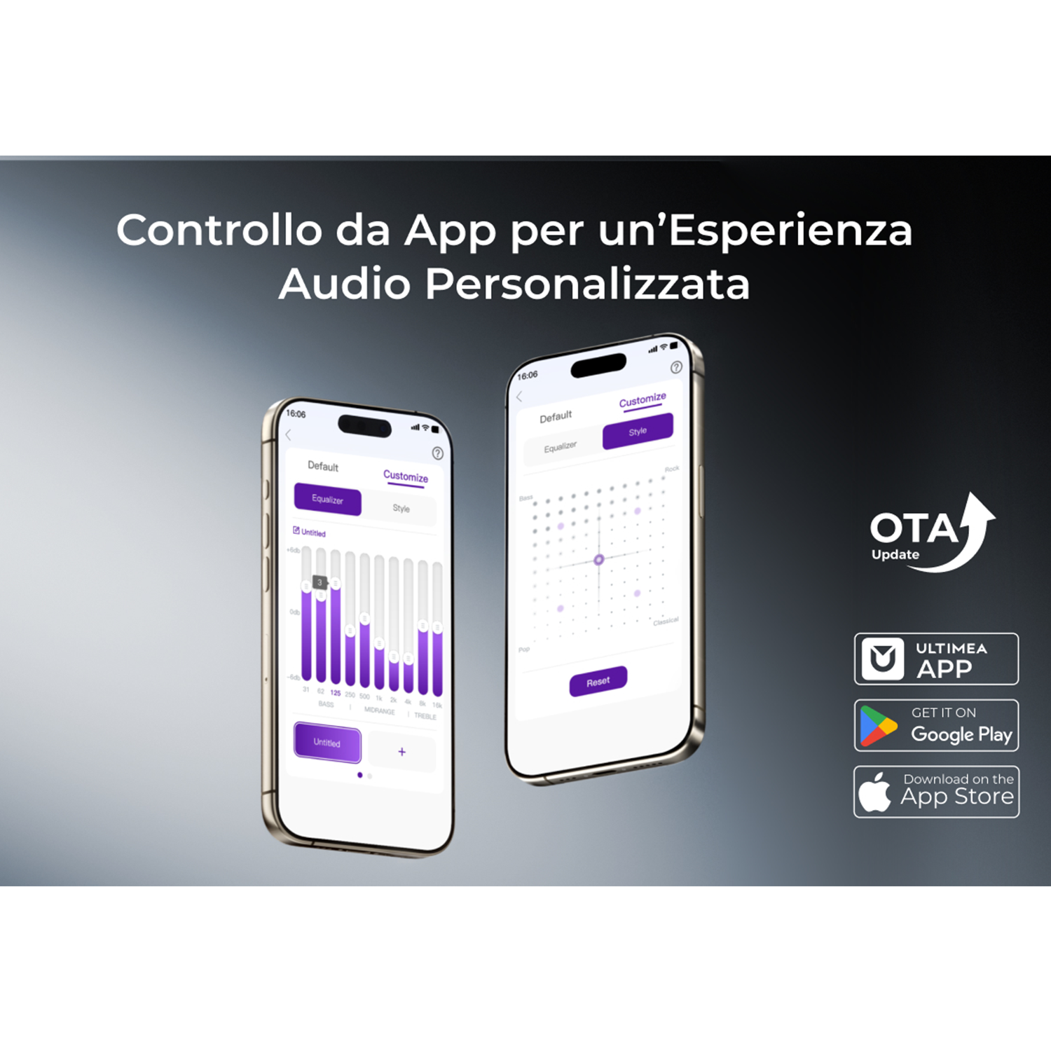 Due smartphone mostrano app EQ audio. Uno mostra un equalizzatore, l'altro un cursore di stile.