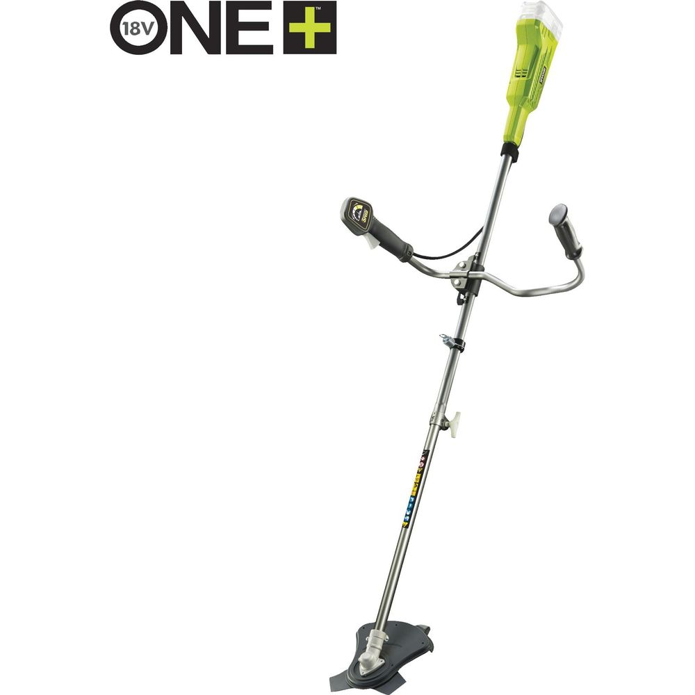 Un cortabordes inalámbrico verde y plateado con el logo ONE+ 18V.