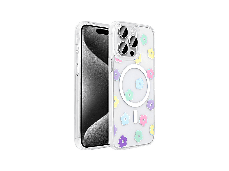 LOPARD iPhone 15 Pro Uyumlu Mgsafe Şarj Özellikli Folk Sert Kapak Papatya Telefon Kılıfı Çok Renkli