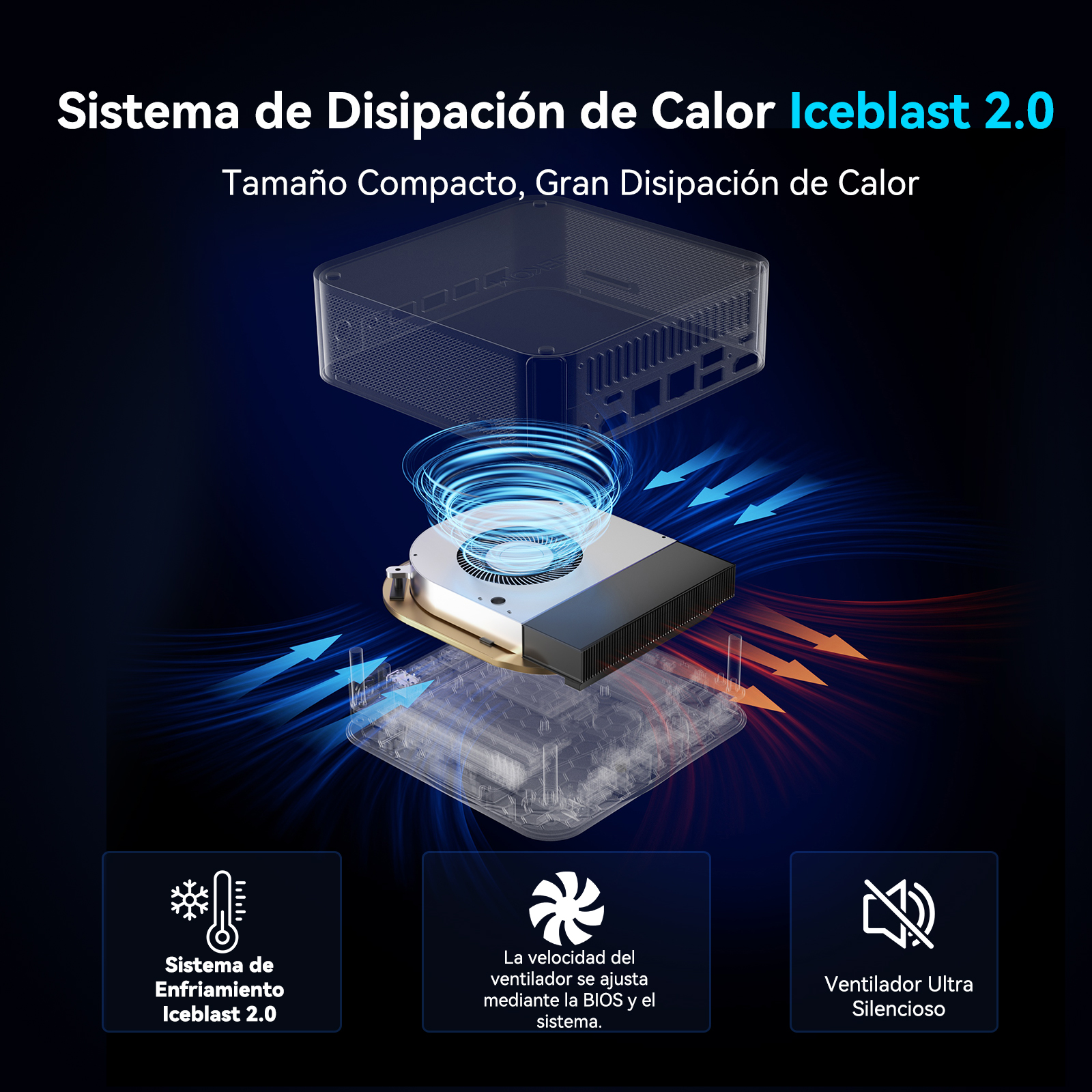 Ilustración de sistema de enfriamiento con ventilador.