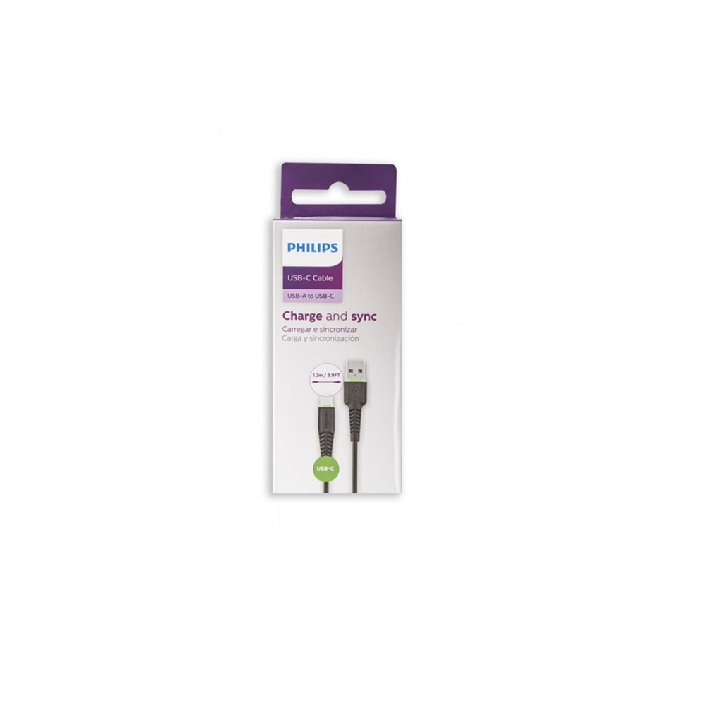 Philips USB-C kablo (1,2m), USB-A ve USB-C konektörlüdür.