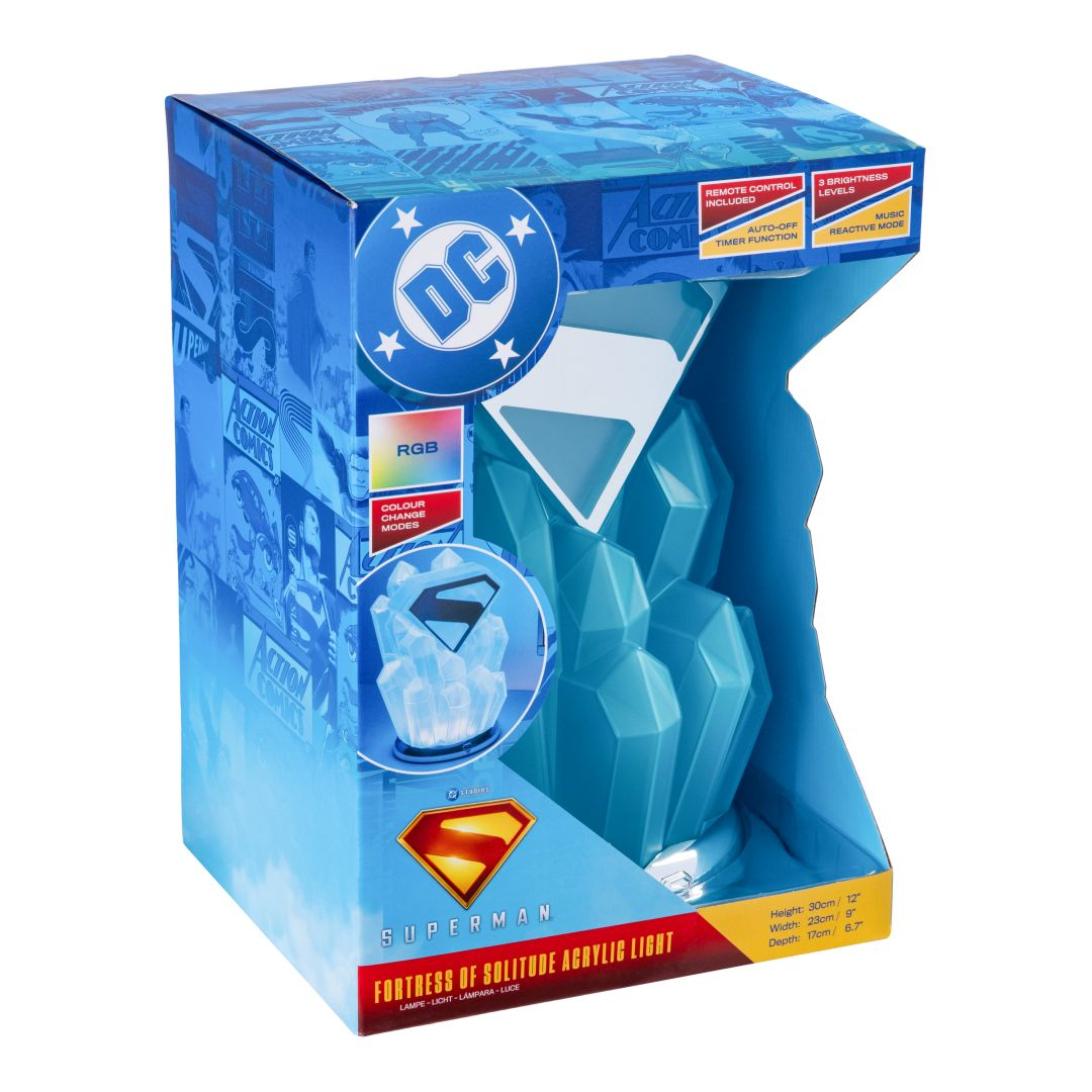 Pudełko akrylowej lampki "Forteca Samotności" Supermana z motywem DC Comics.