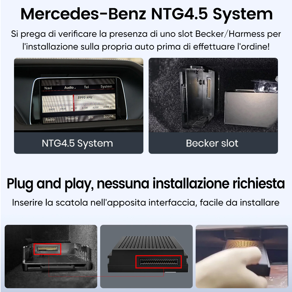Sistema Mercedes-Benz NTG4.5 e slot Becker, plug and play.