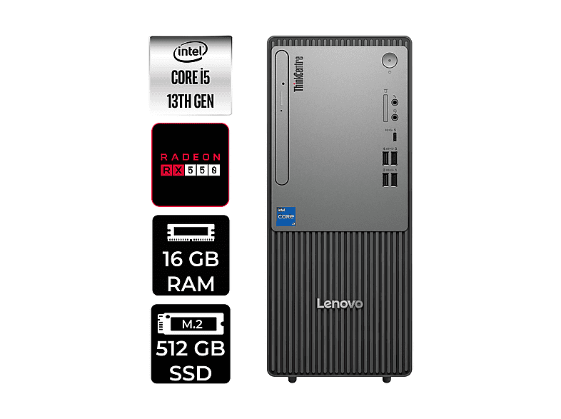 LENOVO ThinkCentre Neo 50T RX550 4GB 12UB000BTRP361 PER4 Bellek Intel Core i5-13400 16 GB RAM 512 GB SSD FreeDOS Masaüstü Bilgisayar