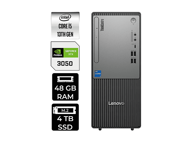 LENOVO ThinkCentre Neo 50T RTX3050/6GB 12UB000BTRP492 PER4 Bellek Intel Core i5-13400 48 GB RAM 4 TB SSD FreeDOS Masaüstü Bilgisayar
