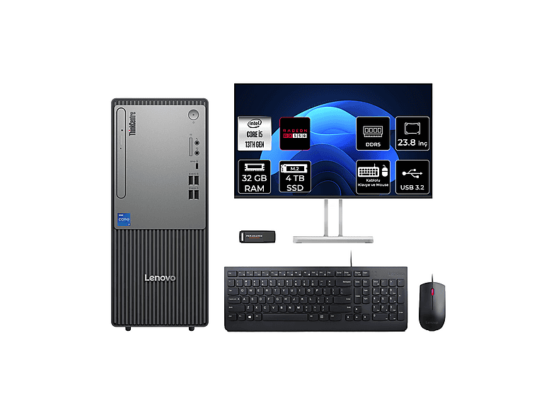 LENOVO ThinkCentre Neo 50T RX550 4 GB 23.8" 12UB000BTRP668 PER4 Bellek Intel Core i5-13400 32 GB RAM 4 TB SSD FreeDOS Masaüstü Bilgisayar