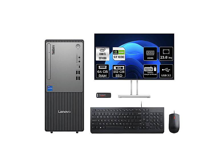 LENOVO ThinkCentre Neo 50T GT1030 4 GB 23.8" 12UB000BTRP733 PER4 Bellek Intel Core i5-13400 64 GB RAM 512 GB SSD FreeDOS Masaüstü Bilgisayar