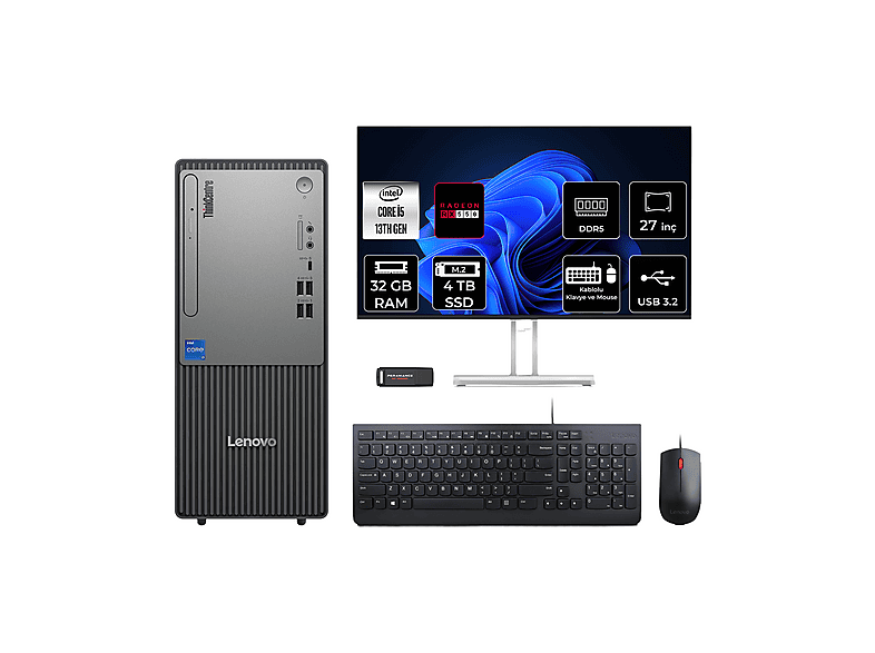 LENOVO ThinkCentre Neo 50T RX550 4 GB 27" 12UB000BTRP968 PER4 Bellek Intel Core i5-13400 32 GB RAM 4 TB SSD FreeDOS Masaüstü Bilgisayar