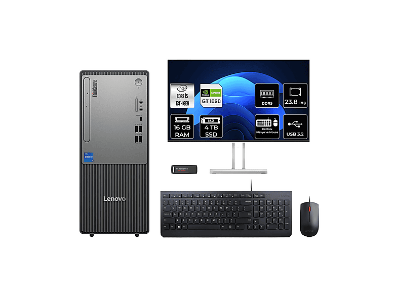 LENOVO ThinkCentre Neo 50T GT1030 4 GB 23.8" 12UB000BTRP724 PER4 Bellek Intel Core i5-13400 16 GB RAM 4 TB SSD FreeDOS Masaüstü Bilgisayar