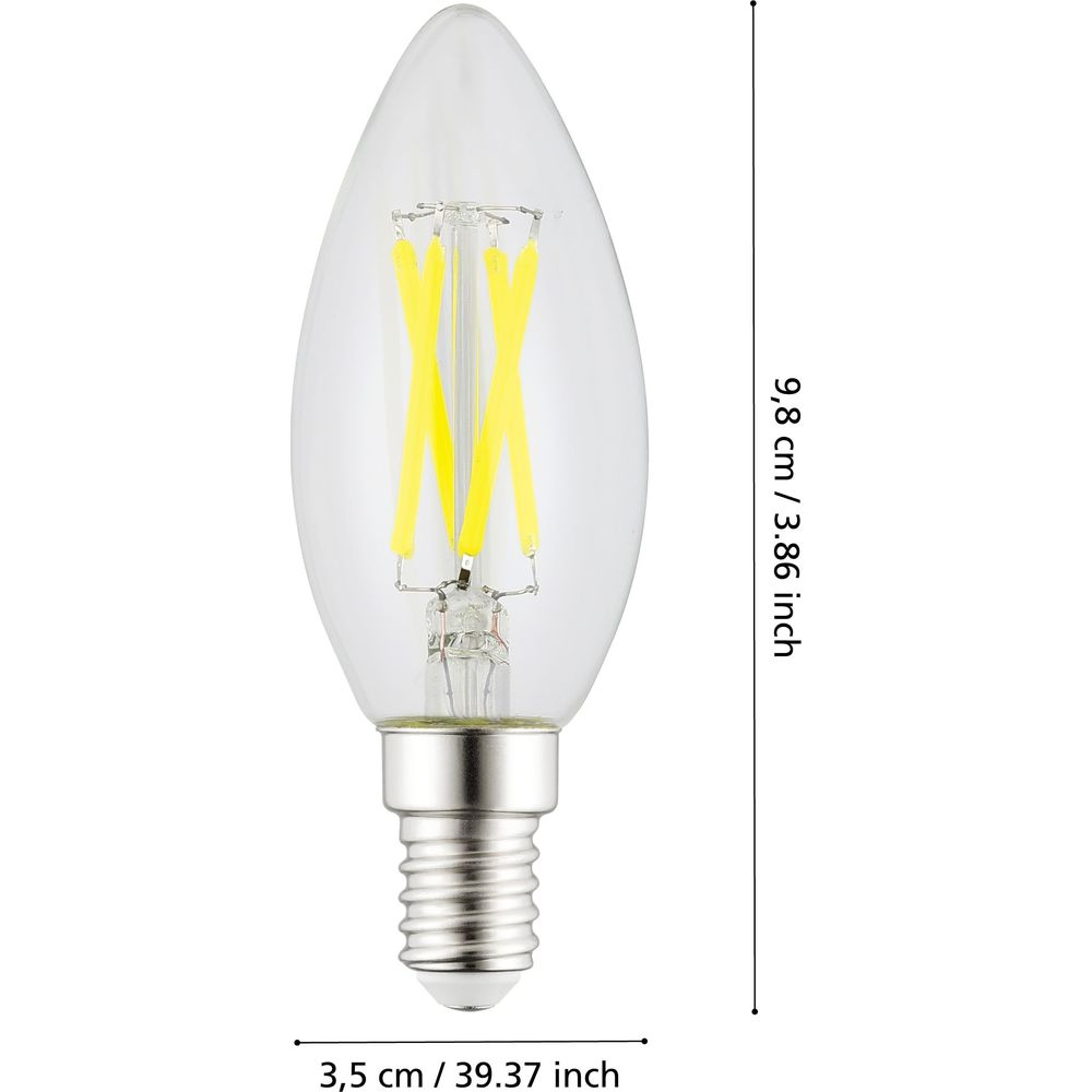 Lampadina Edison trasparente con filamenti gialli visibili e base argentata.