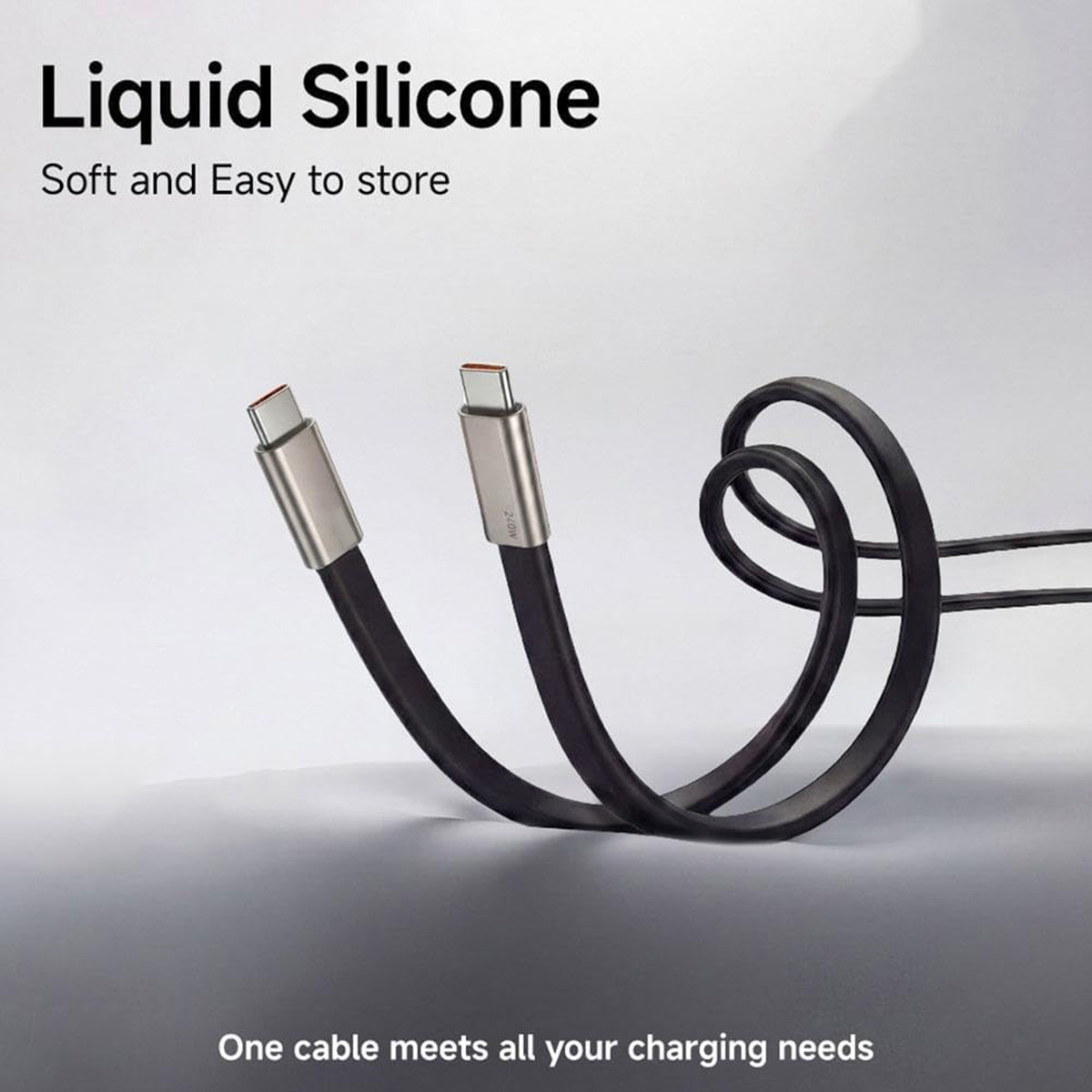 Dos cables USB-C negros con conectores plateados, uno doblado, uno enrollado.