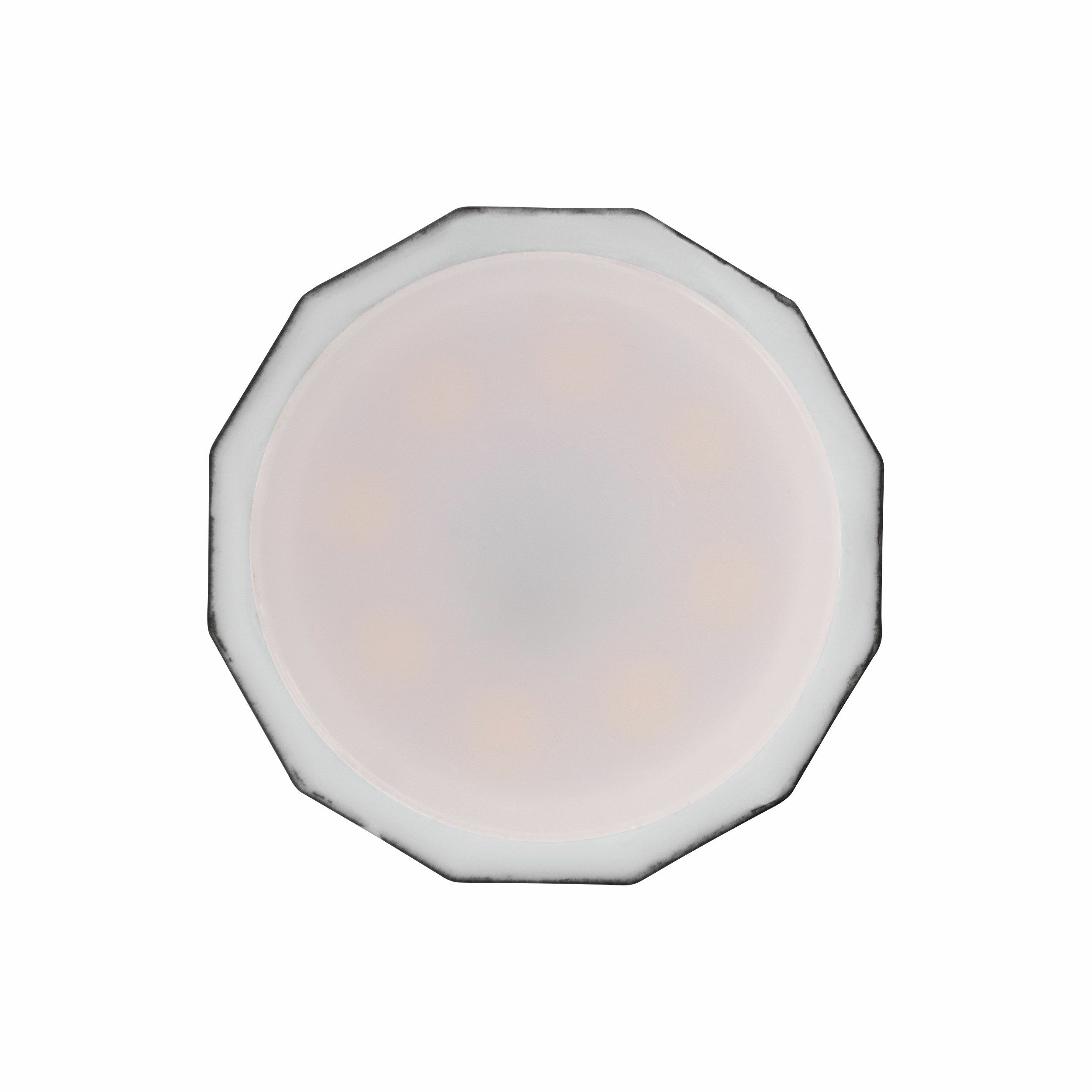 Una lampada LED ottagonale con diffusore bianco e sei luci.