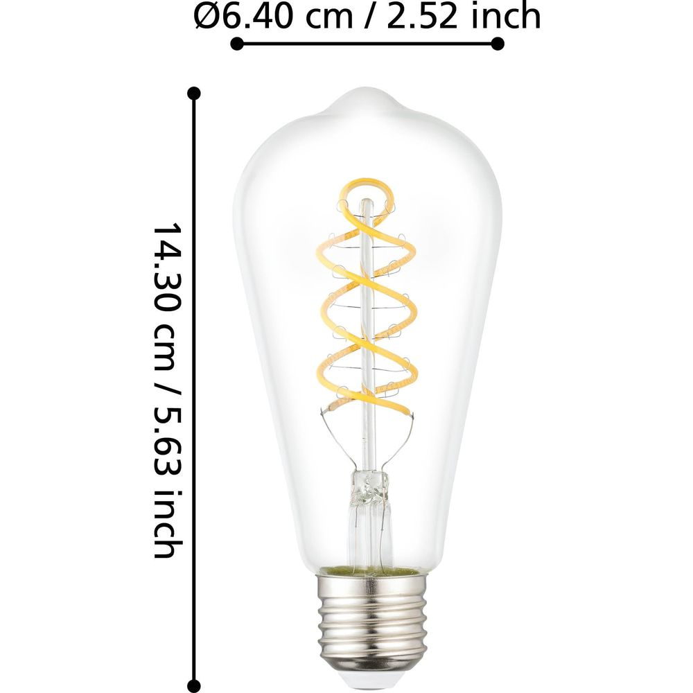 Una lampadina Edison trasparente con filamento a spirale e base metallica.