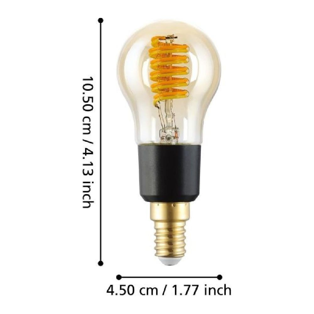 Una bombilla transparente con filamento en espiral y base negra.
