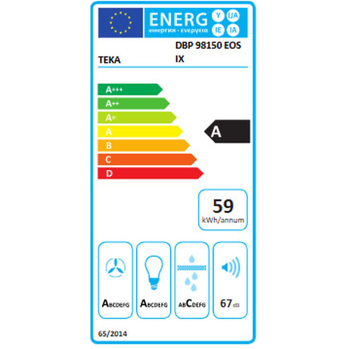 Etiqueta energética Teka DBP 98150 EOS IX, clase A, 59 kWh/año.