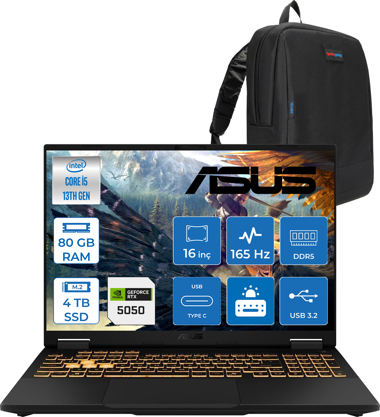 ASUS TUF F16 FX608JH 8GB RTX5050 115W 165Hz FHD+ 300nits IPS