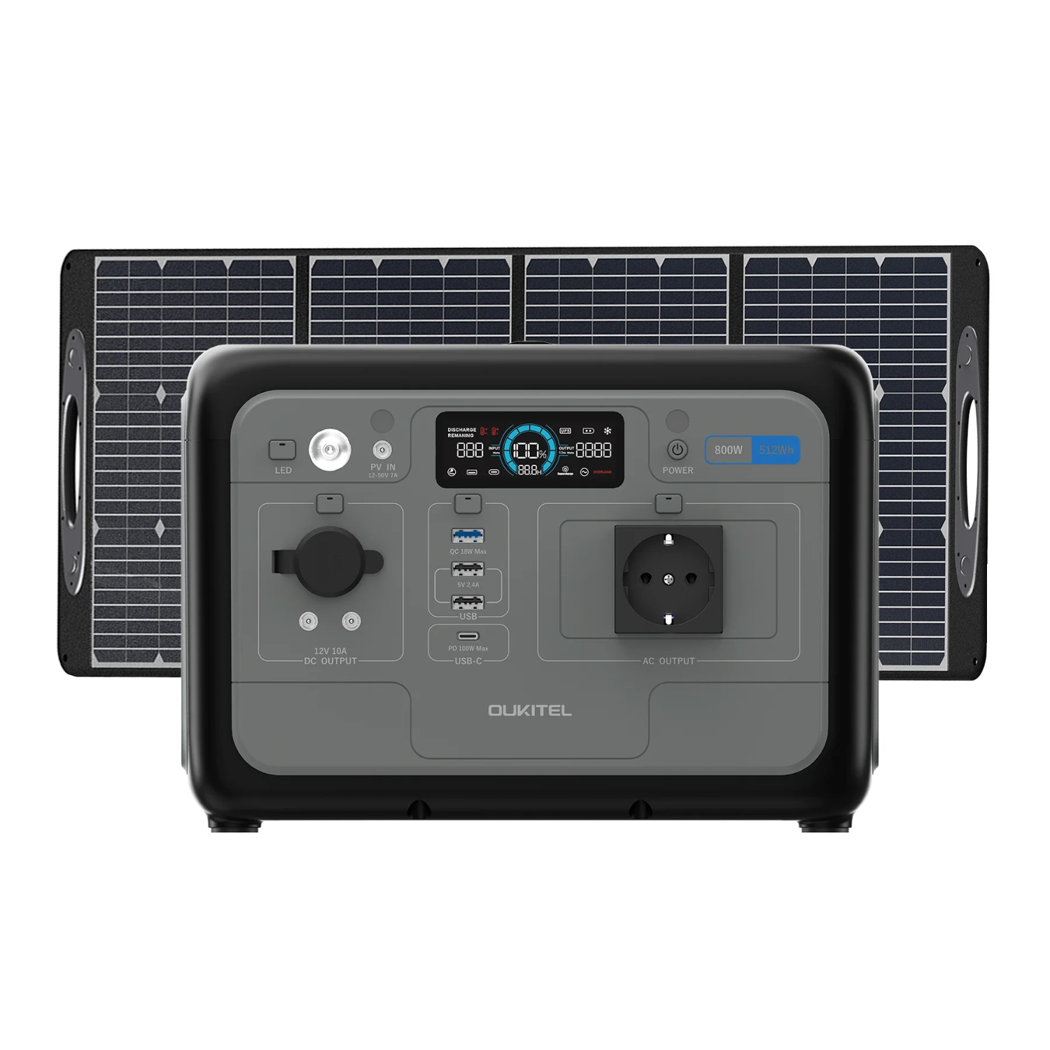 Przenośna stacja zasilania z panelem słonecznym, o mocy 800W i 512Wh.