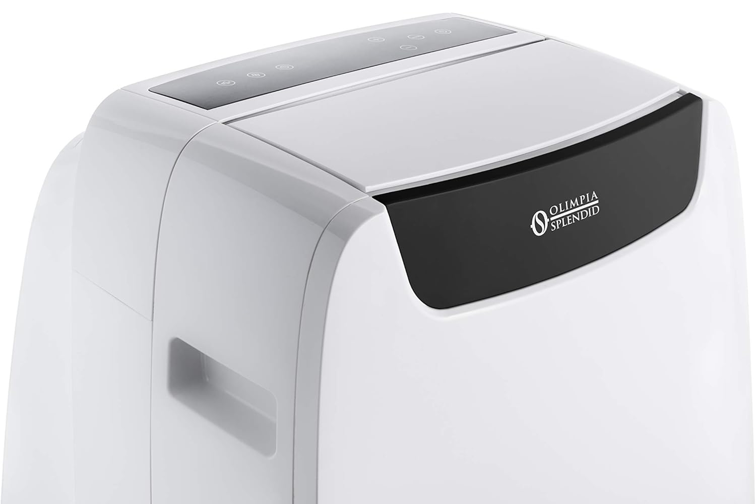 Un deumidificatore bianco con pannello di controllo e logo.
