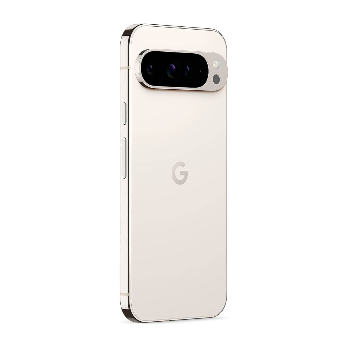 Ein helles Google Pixel Smartphone mit drei Kameras auf der Rückseite.