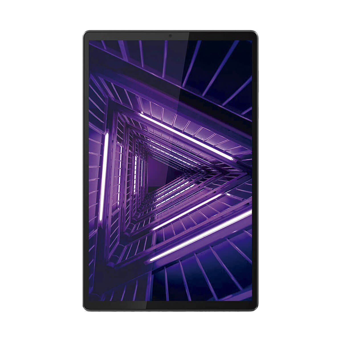 Un tablet che visualizza uno schema geometrico viola sul suo schermo.