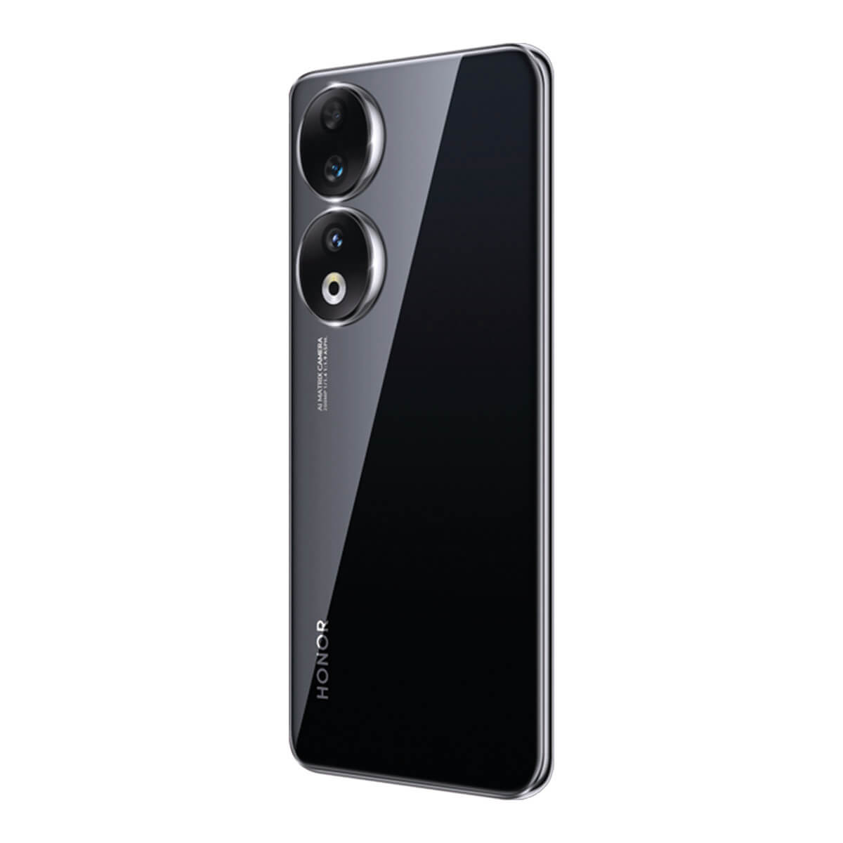 Tył czarnego smartfona Honor z trzema aparatami i logo HONOR.