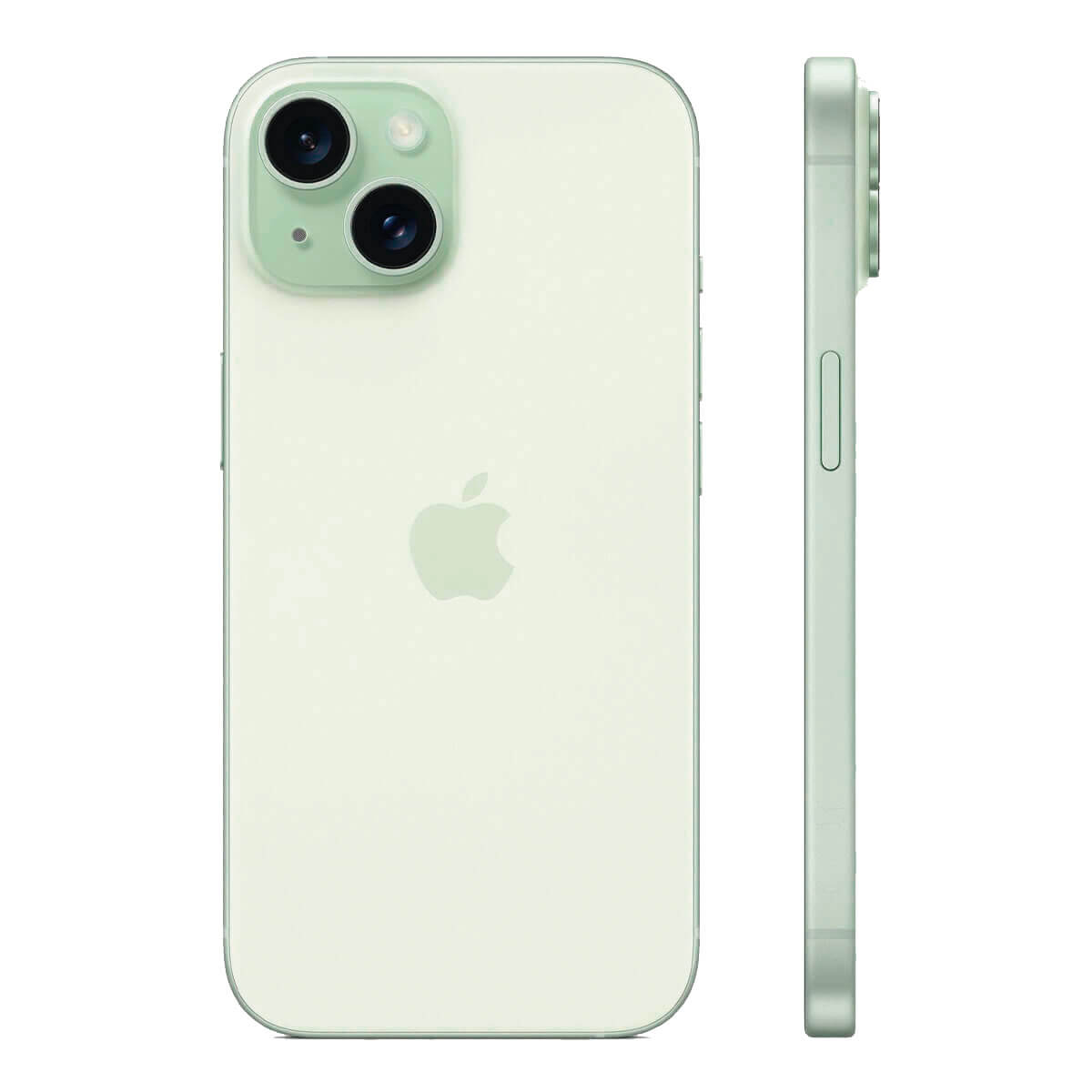 Jasnozielony iPhone 14 z logo Apple i podwójnym aparatem.
