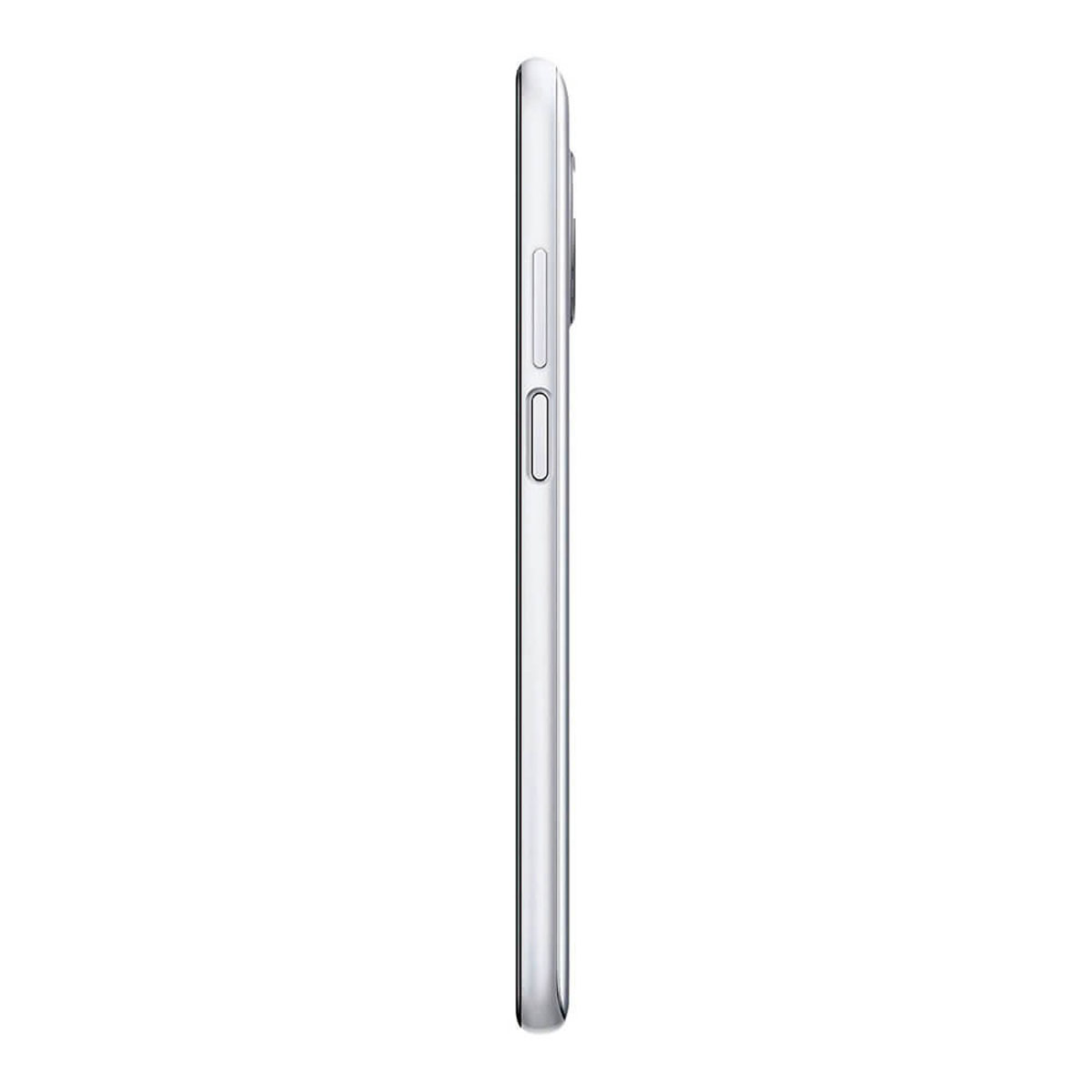 Zijaanzicht van een witte smartphone met knoppen aan de zijkant.