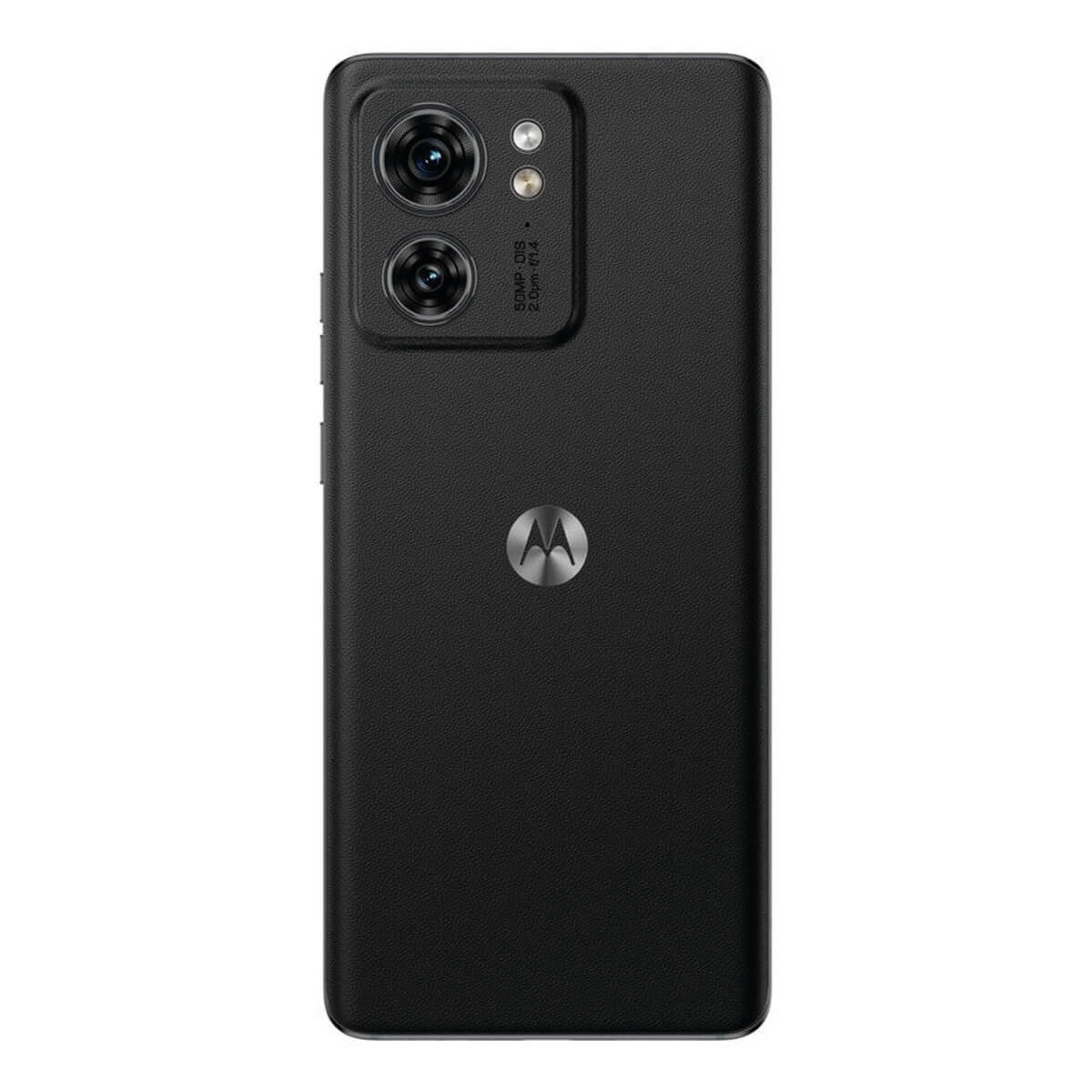 Czarny smartfon z podwójnym aparatem i logo Motoroli.