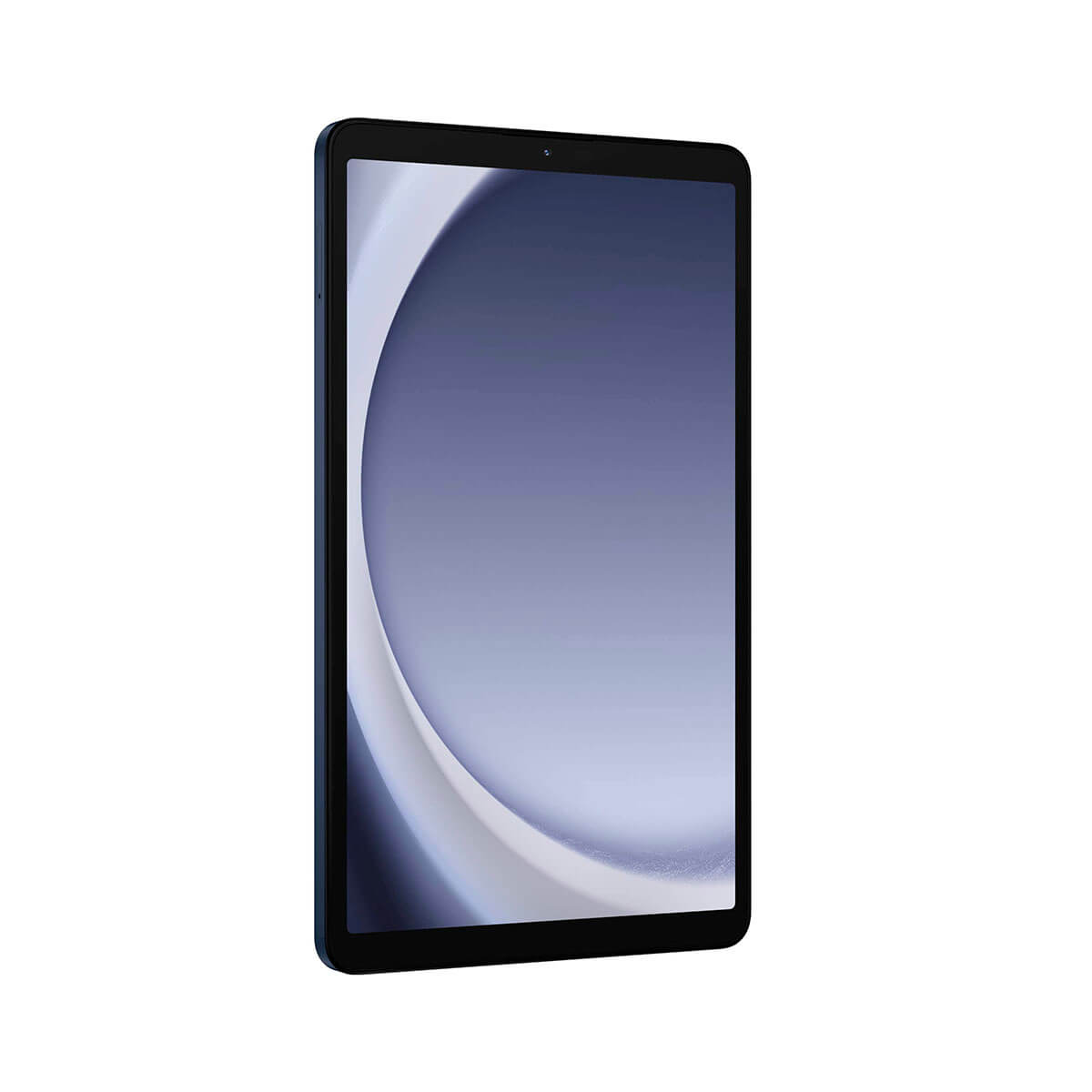 Una tableta azul con un fondo de pantalla abstracto en la pantalla.