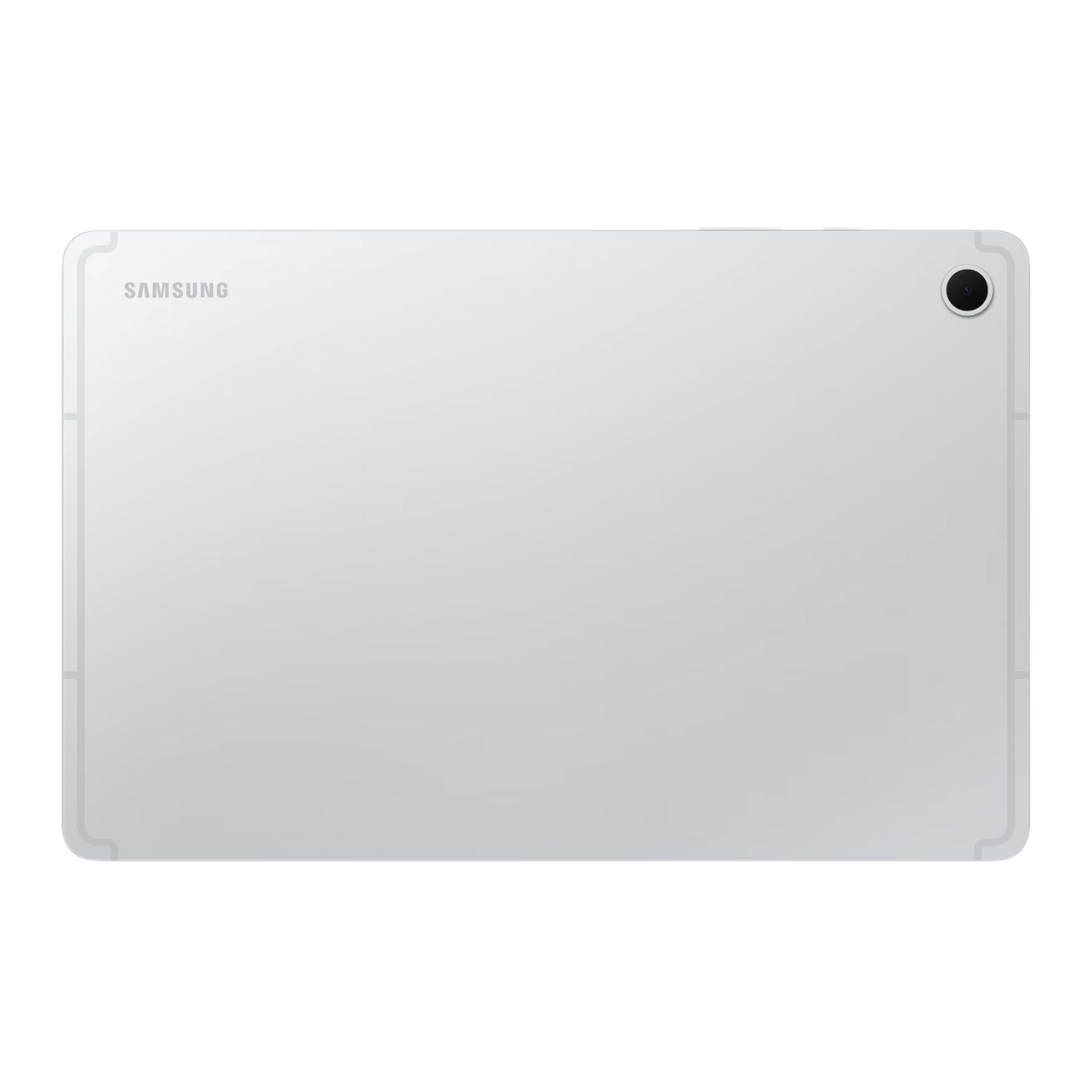 Biały tablet Samsung widziany od tyłu z aparatem w prawym górnym rogu.
