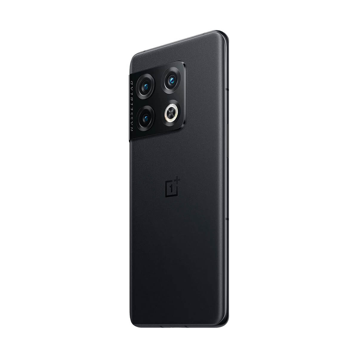 Zwarte smartphone met Hasselblad camera module en OnePlus logo op de achterkant.
