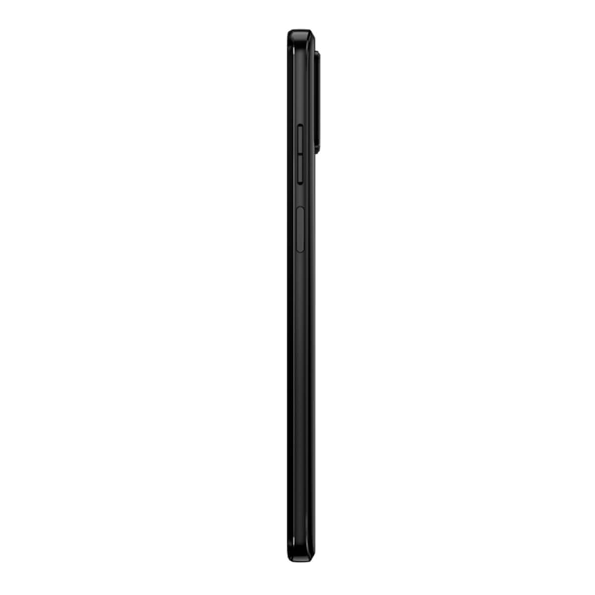 Black smartphone shown in profile view against a white background.