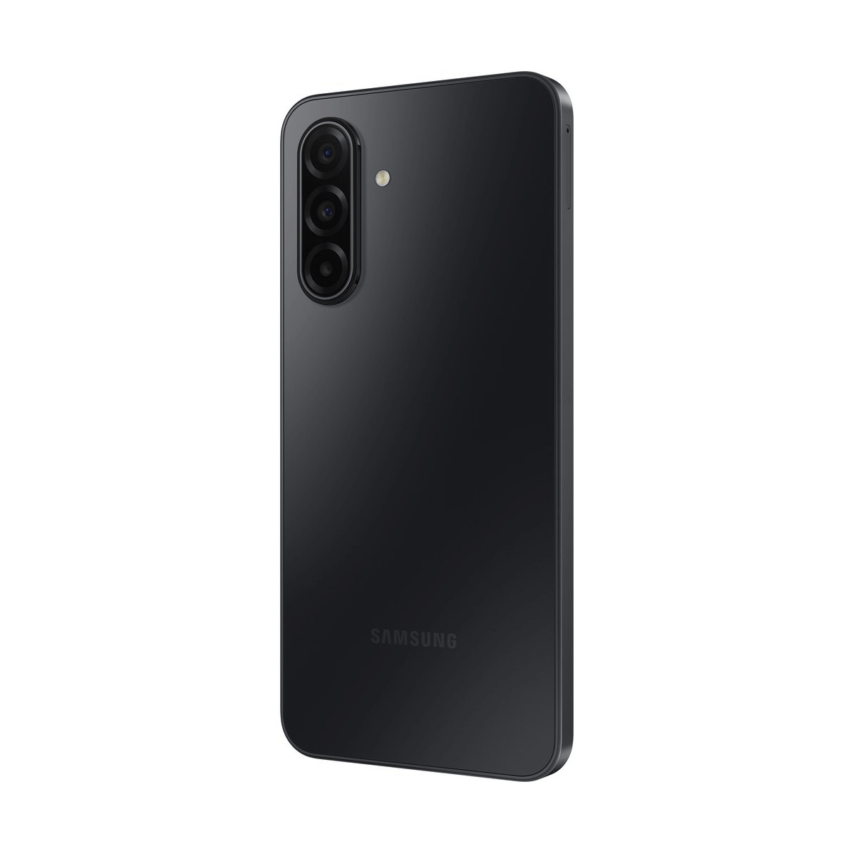 Czarny smartfon z trzema aparatami i lampą błyskową z tyłu.