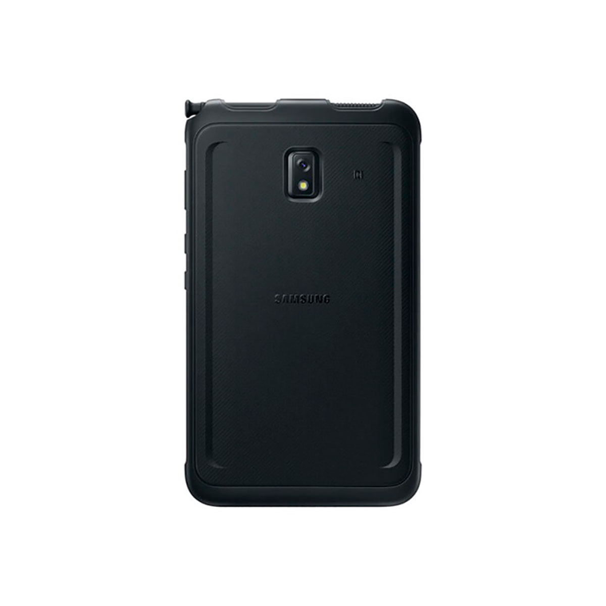 Rückseite eines schwarzen Samsung Tablets mit Kamera und Samsung Logo.