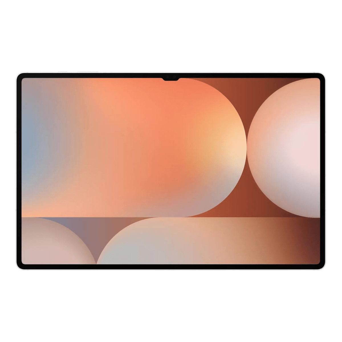Tablet wyświetlający abstrakcyjne tło w odcieniach brzoskwini i błękitu.