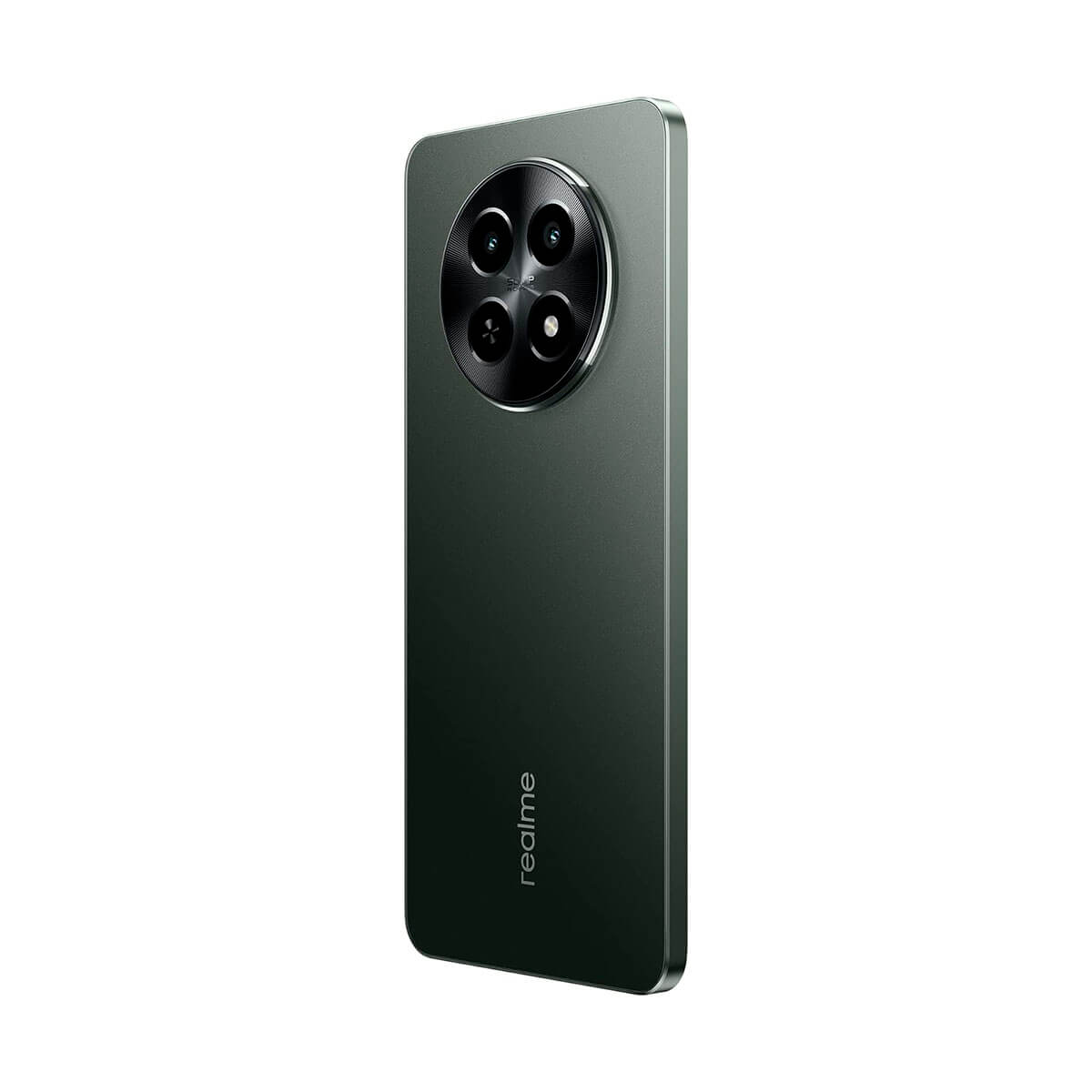 Teléfono inteligente verde oscuro con unidad de lente de cámara circular en la parte trasera.